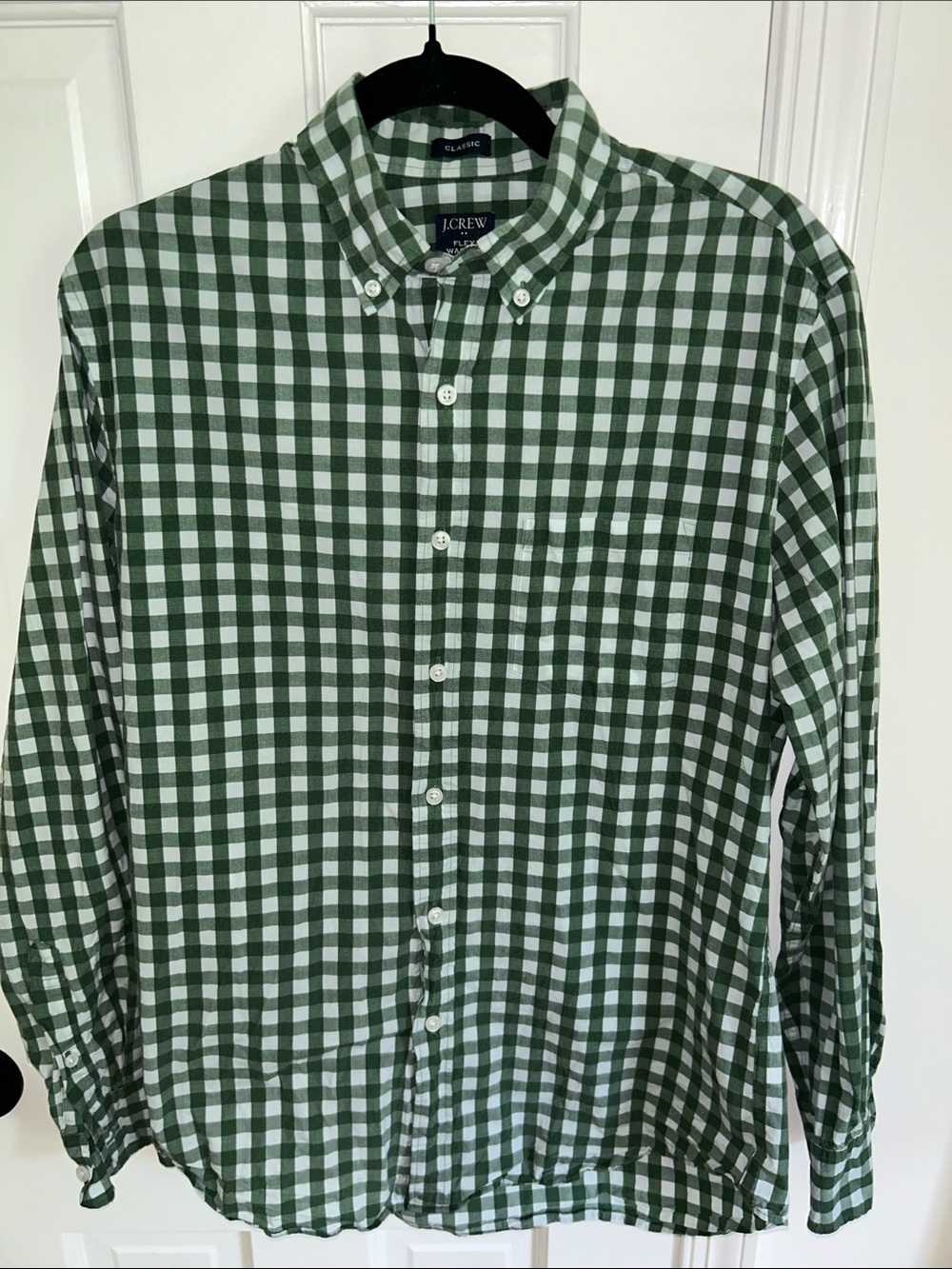 J. Crew Green and White Gingham Button-Down Shirt